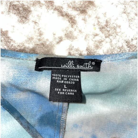 Willi smith lightweight blouse chiffon in blue colorway flowy semi sheer SZ L - Picture 4 of 9